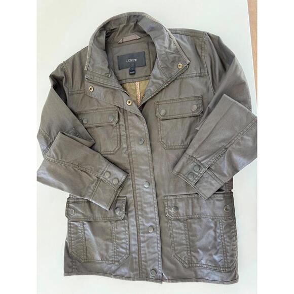 J Crew women's jacket , waxed cotton, 4 patch pocket, zipper and snap front - Picture 4 of 8